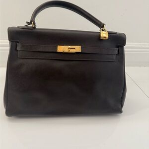 Mauro Goberna  Brown Leather Handbag with Gold Hardware